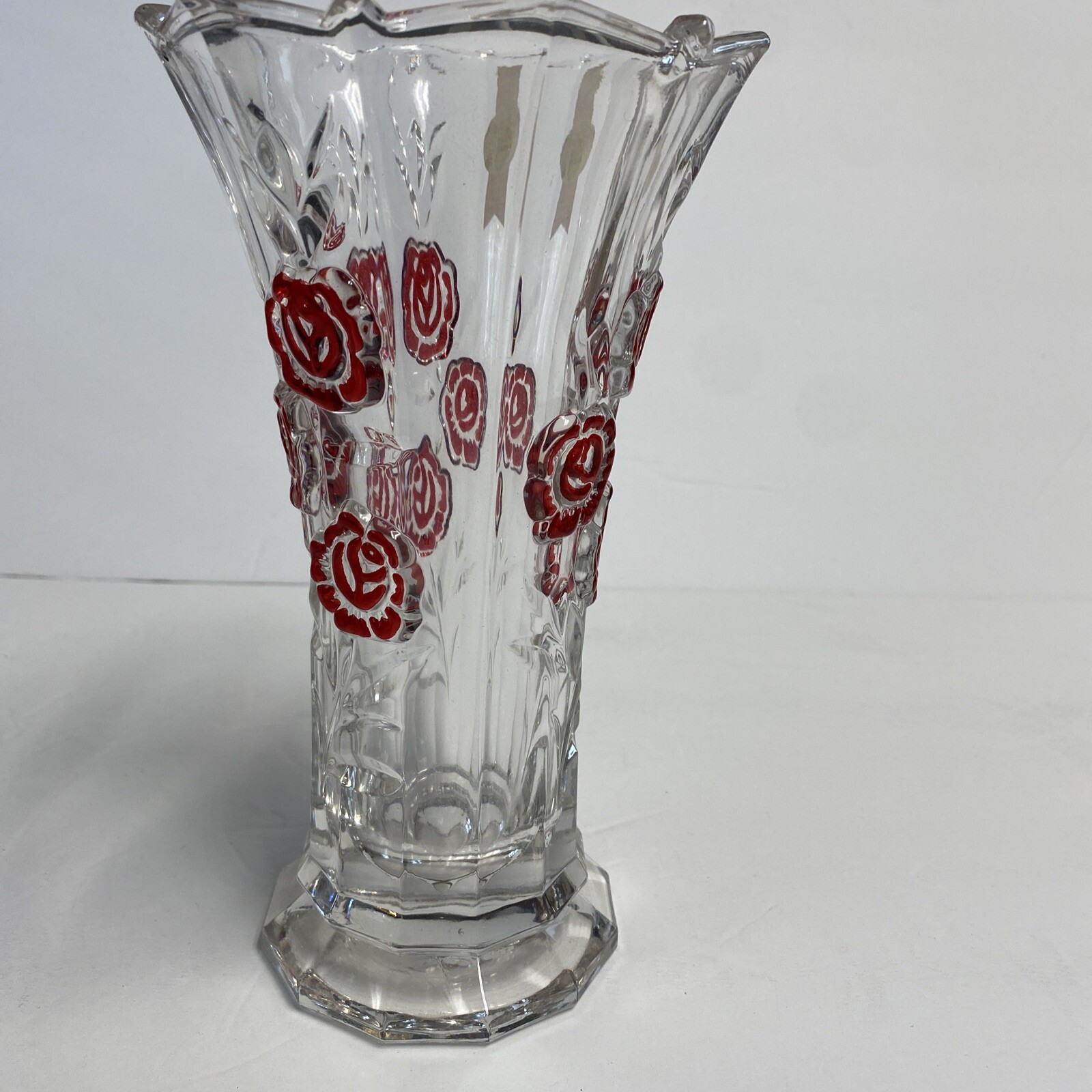 Anna Hutte Bleikristall Lead Crystal Clear /redVase 24% BPO 7.5” Made in Germany