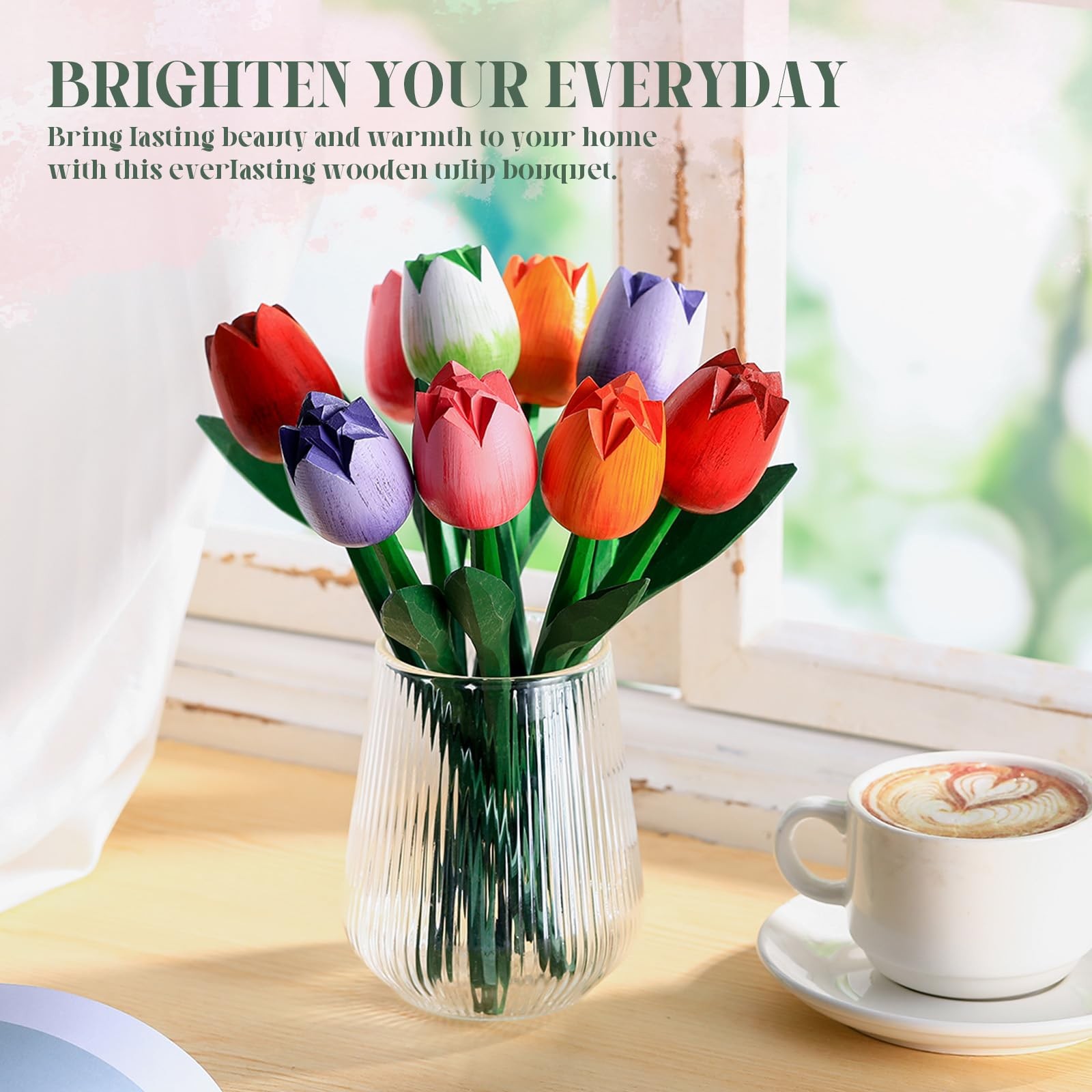 10 Pcs 9 Inch Spring Wooden Tulip Flowers Gift for Graduation Spring Decorati…