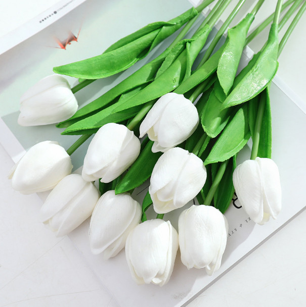 10-20× White Artificial Tulip Fake Flowers Real Touch Pop Wedding Home Decor US