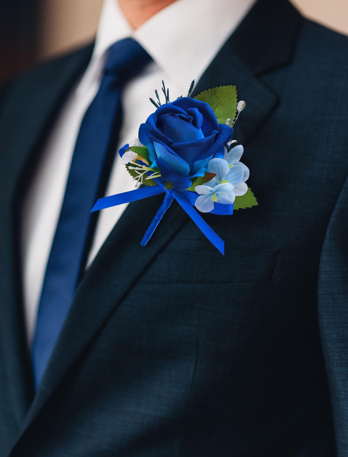 6 PCS Navy Blue Rose Artificial Flowers Boutonniere For Men Groom Wedding