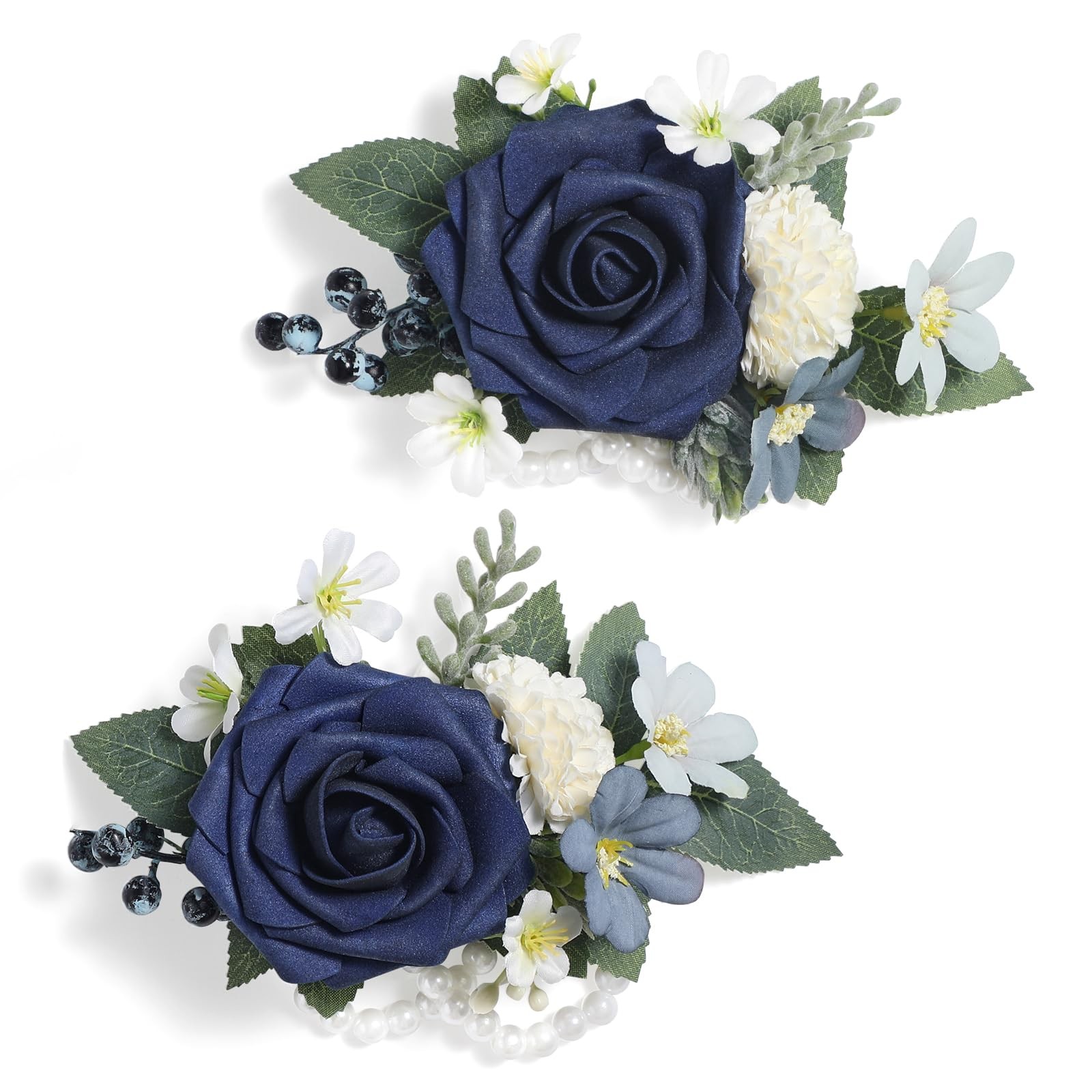 6-7 Inch Navy Blue Wrist Corsage Wedding Bridesmaid Artificial Flowers 2 PCS