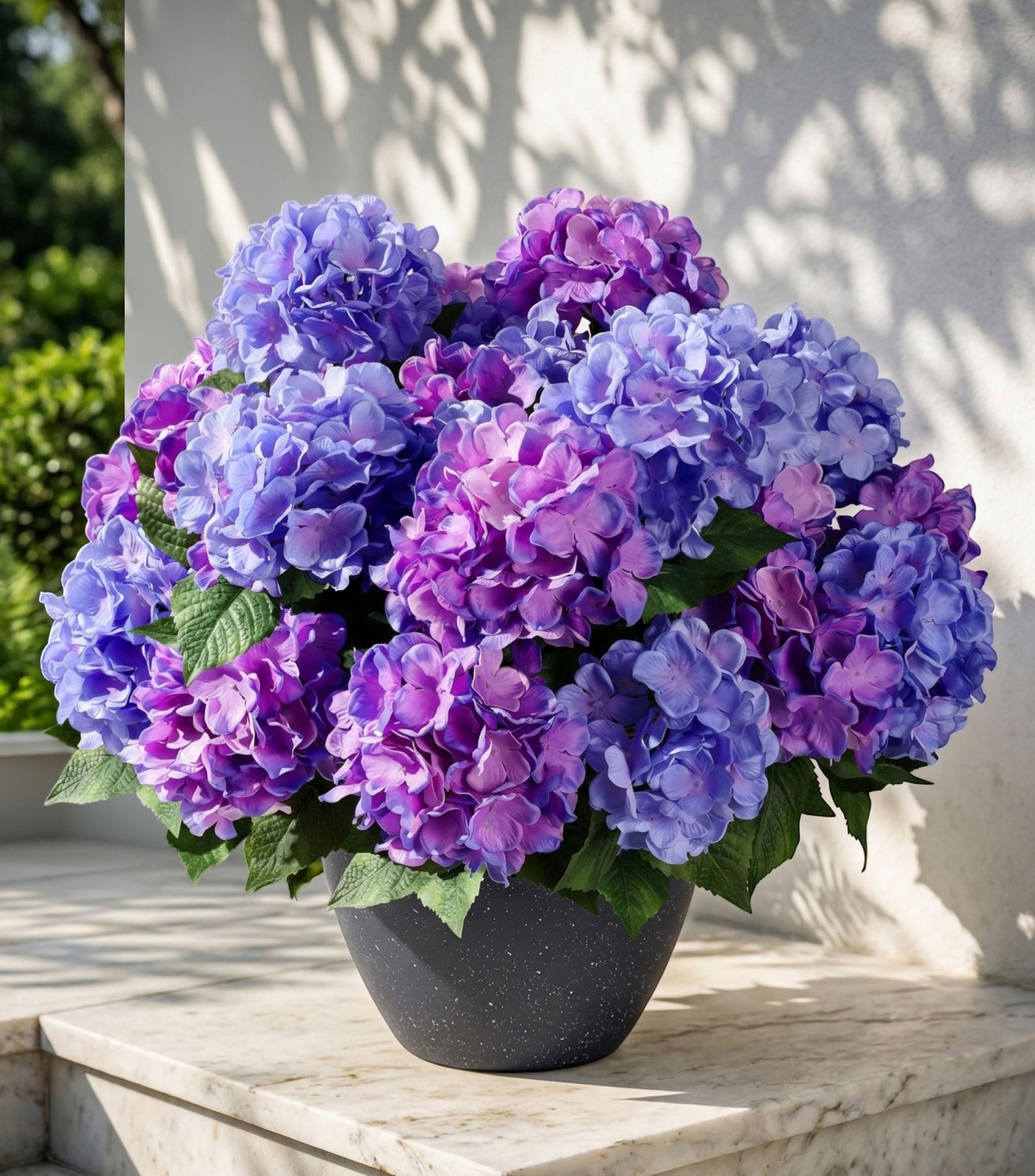 Artificial Flowers for Outdoors, 4 PCS Purple Blue Fake Silk Hydrangea Flower…