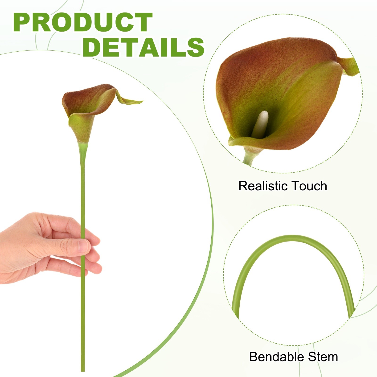 10-Pack Artificial Calla Lily Flowers 14 Inch for Home [Red Green]
