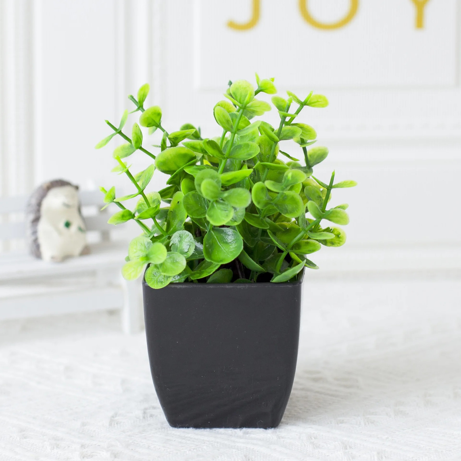 Mini Artificial Eucalyptus Potted Fake Plant in Black Pot for Home & Office Deco