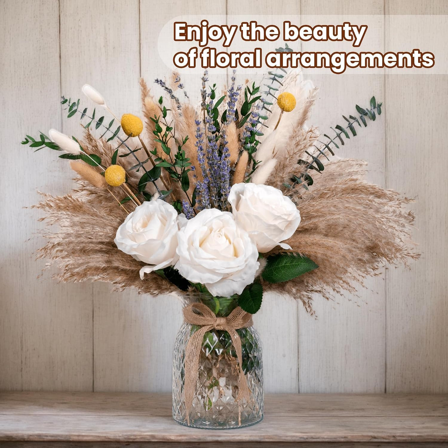 Faux Flower Arrangement with Vase, Center Pieces Decoration for Table, Pampas Gr