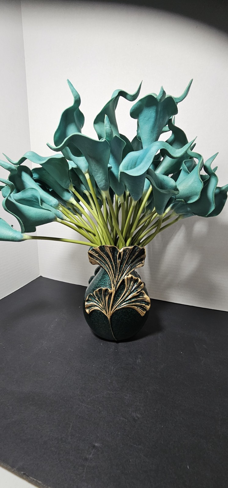 Teal Calla Lily Artificial Flowers Bouquet Wedding Centerpiece Pretty Green Vase