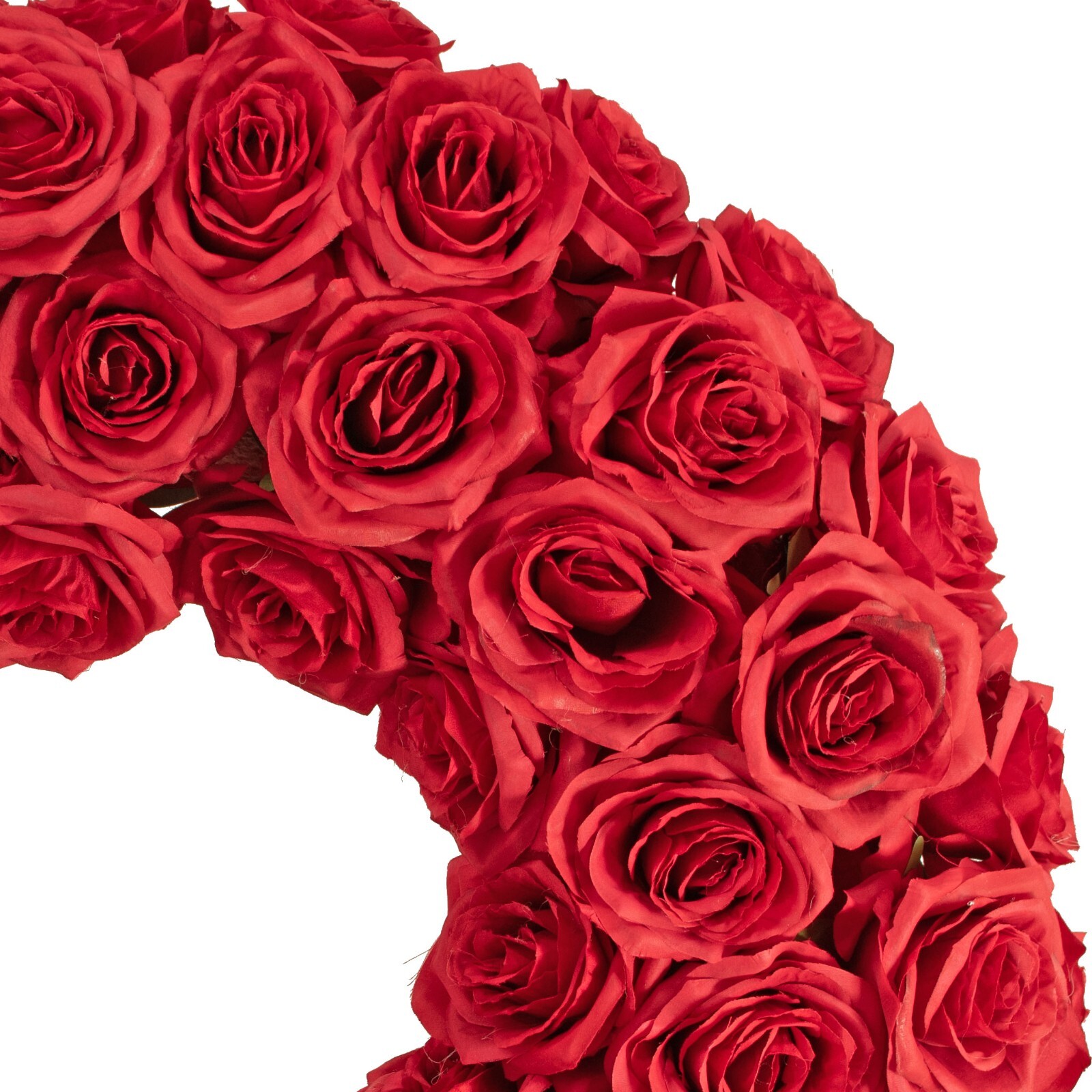 Red Rose Wreath, Artificial Rosebud Flowers, 22 Inch Diameter X 4 Inch Depth X 8