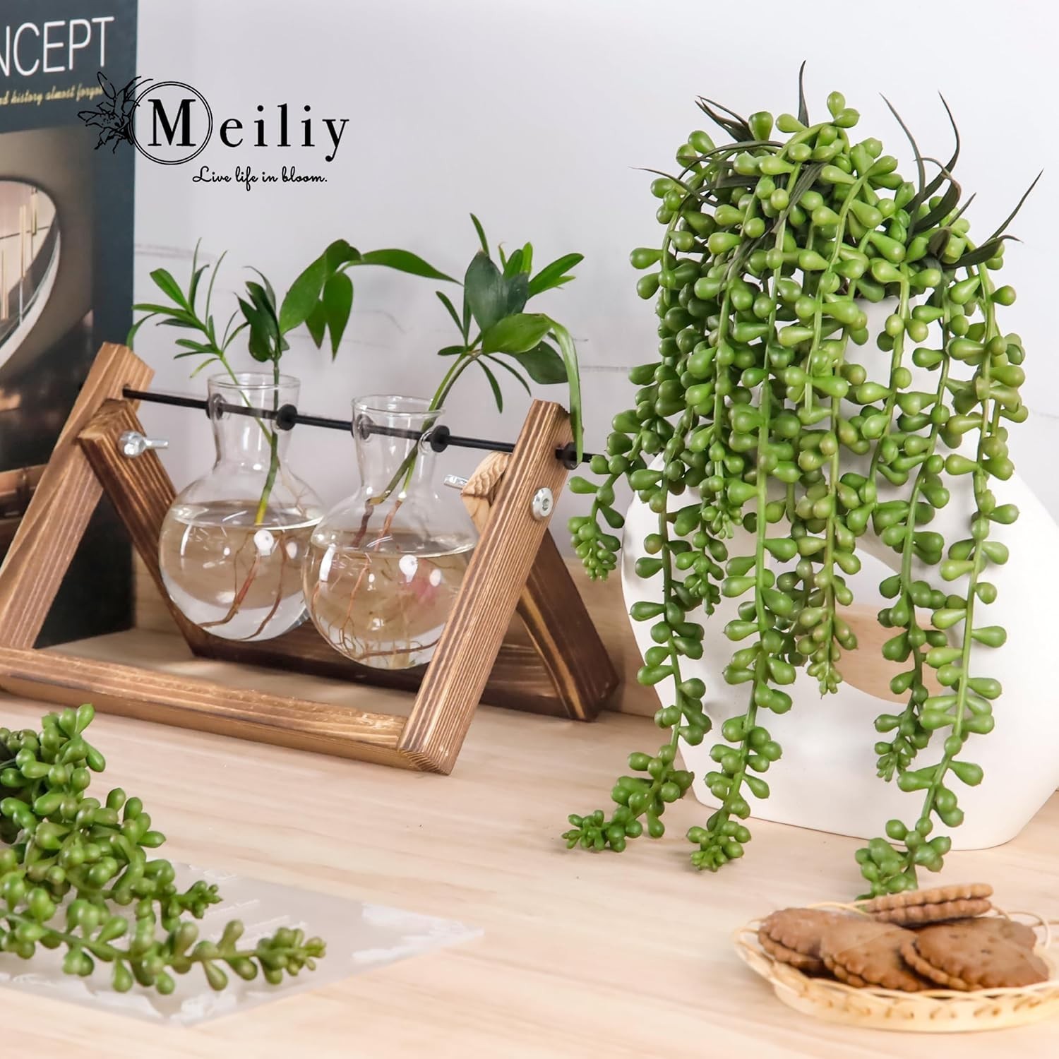 4 PCS Artificial Hanging Succulents, Unpotted, Faux String of Pearls Plant