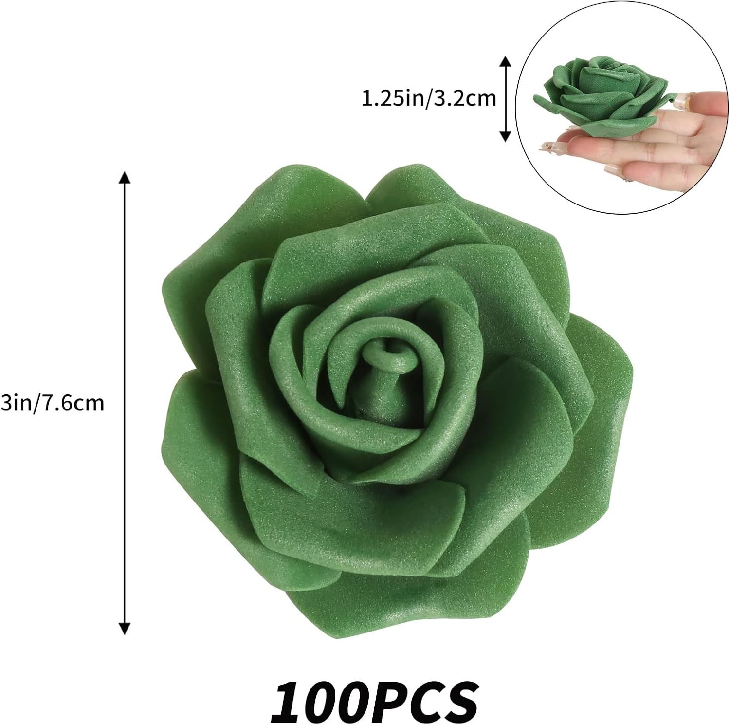 Vibrant Army Green Stemless Foam Roses – 100 Pcs for Centerpieces and Crafts