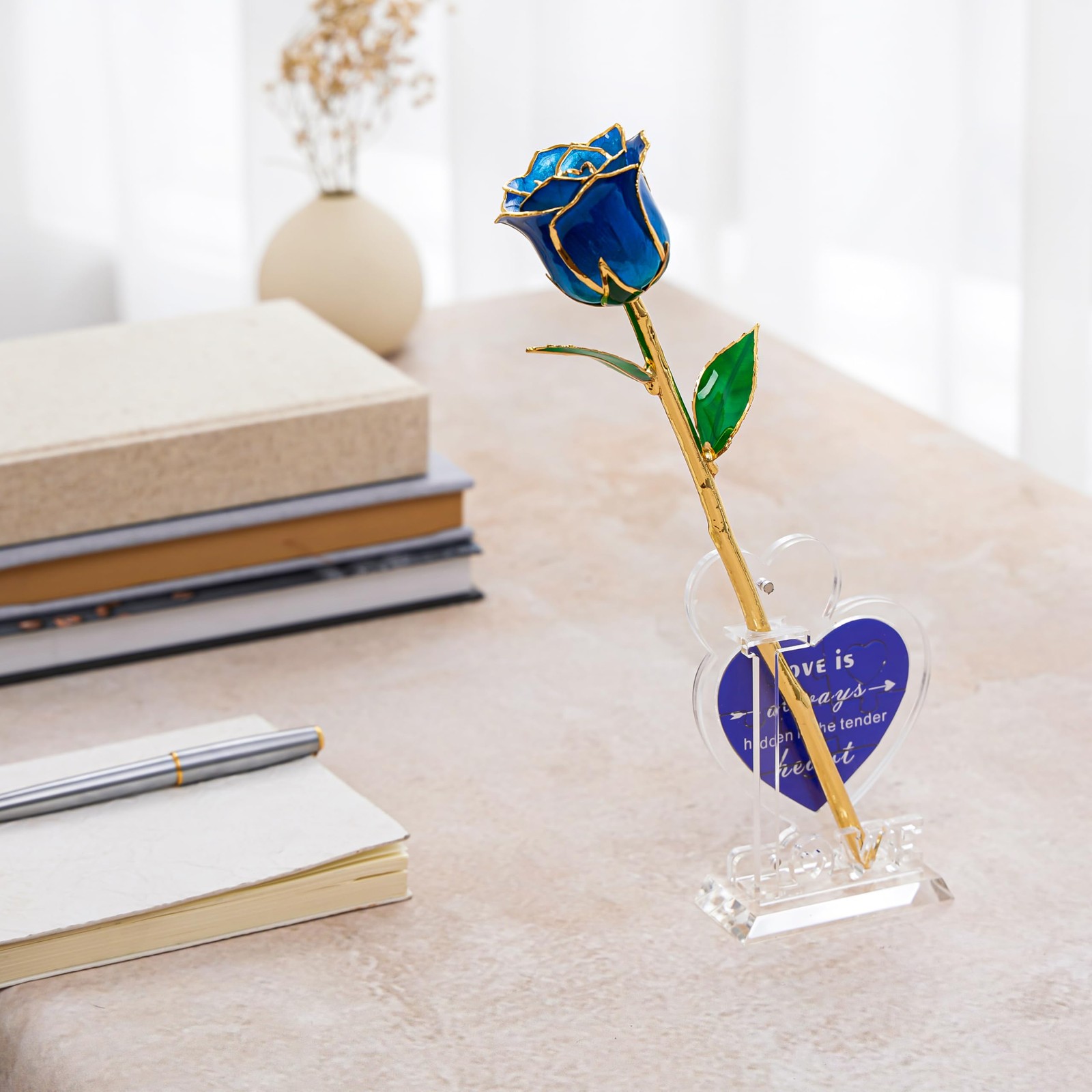 Real 24K Gold Dipped Realistic Rose – Timeless Lifelike Bloom with Heart Puzz…