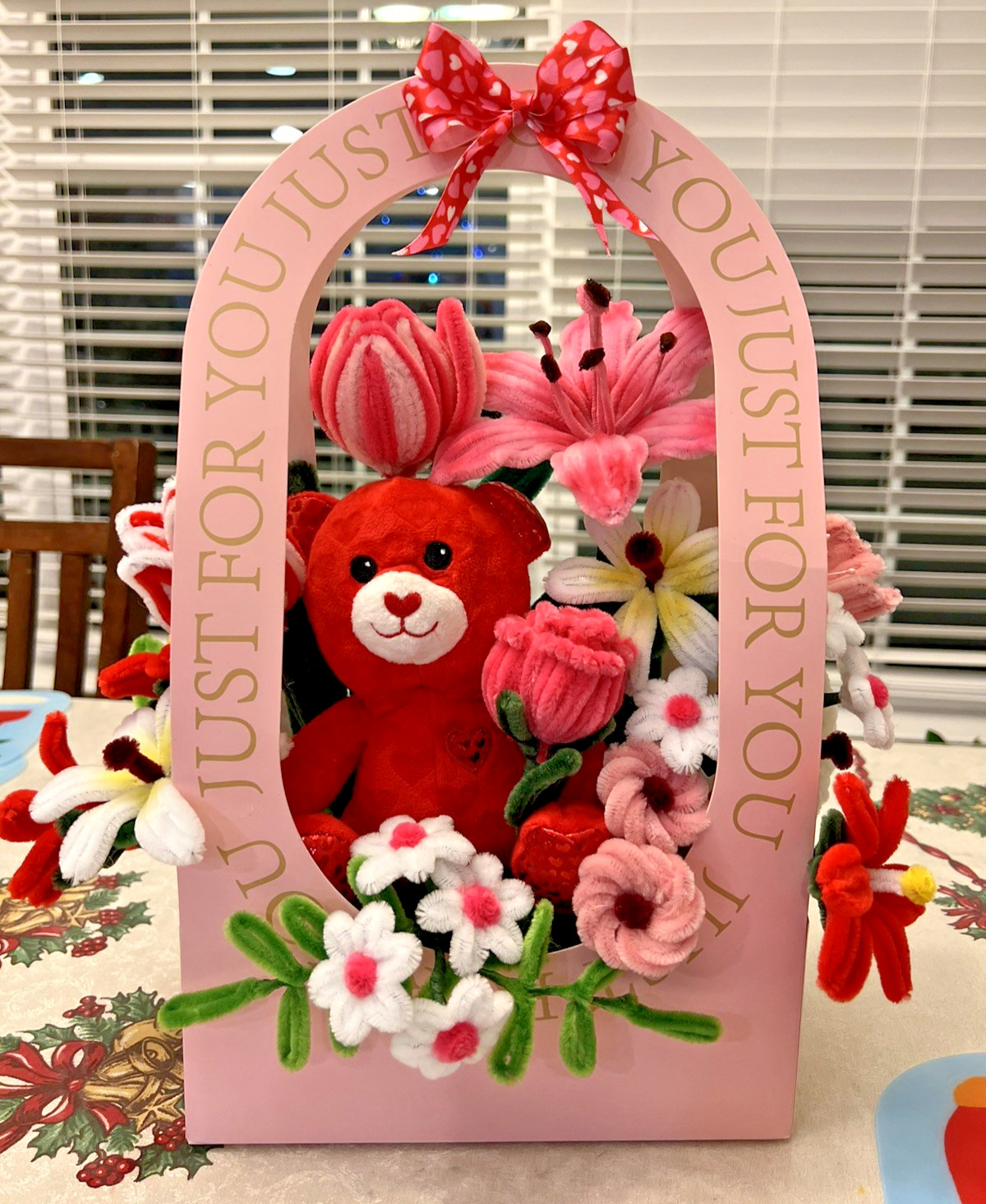handmade flower bouquet from fuzzy wire for Valentines
