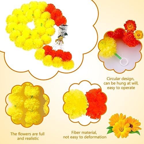 5 Pcs Diwali Marigold Garland for Decoration 5 Feet Long Artificial Yellow