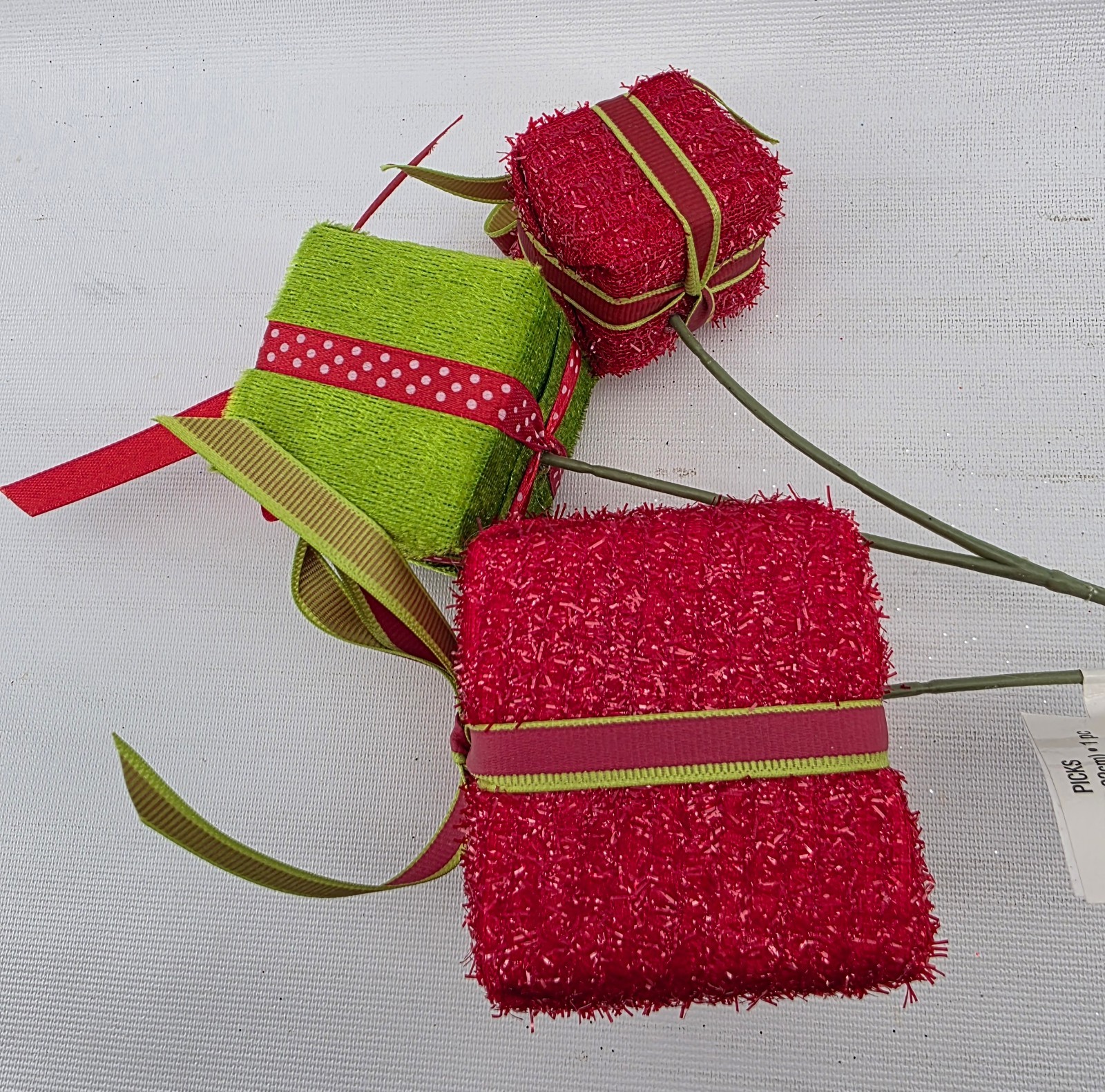 Grinch Green and Red Gift Box Picks Lot of 2 Stems 13″ Long Presents