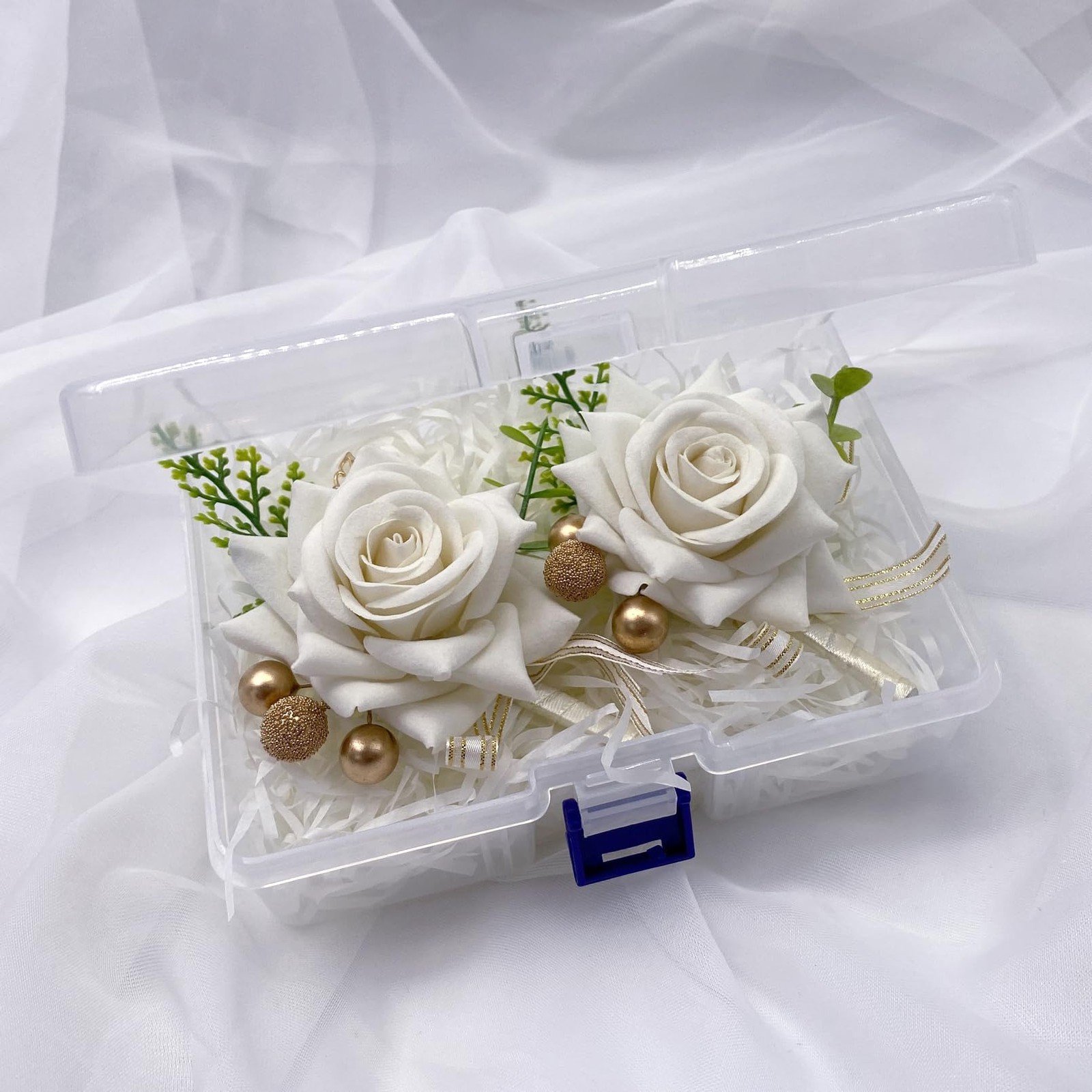 2 pcs Set Ivory Rose Boutonniere Flowers for Men Wedding Corsage Handcrafted