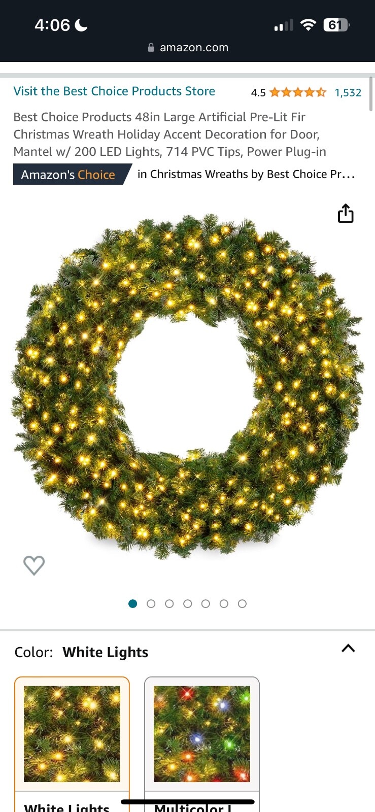 48 inch pre-lit wreath from Amazon