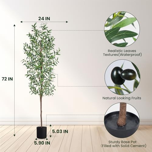 Artificial Olive Tree, 6FT Tall Faux Olive Trees 72in Outdoor Fake 6ft 1pack