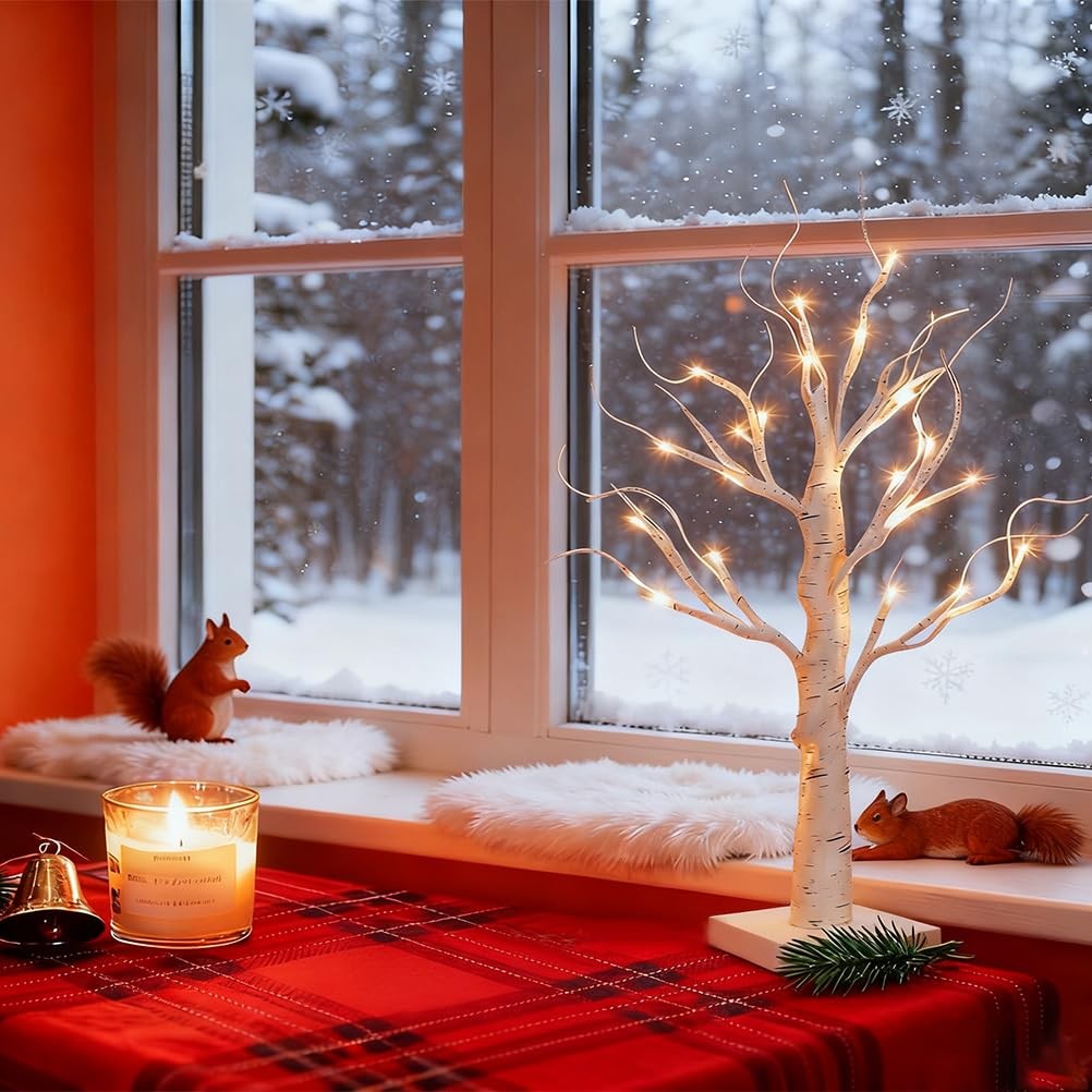 Spring Gift -2FT LED Birch Tree Light – Warm White Artificial Tabletop Tree f…
