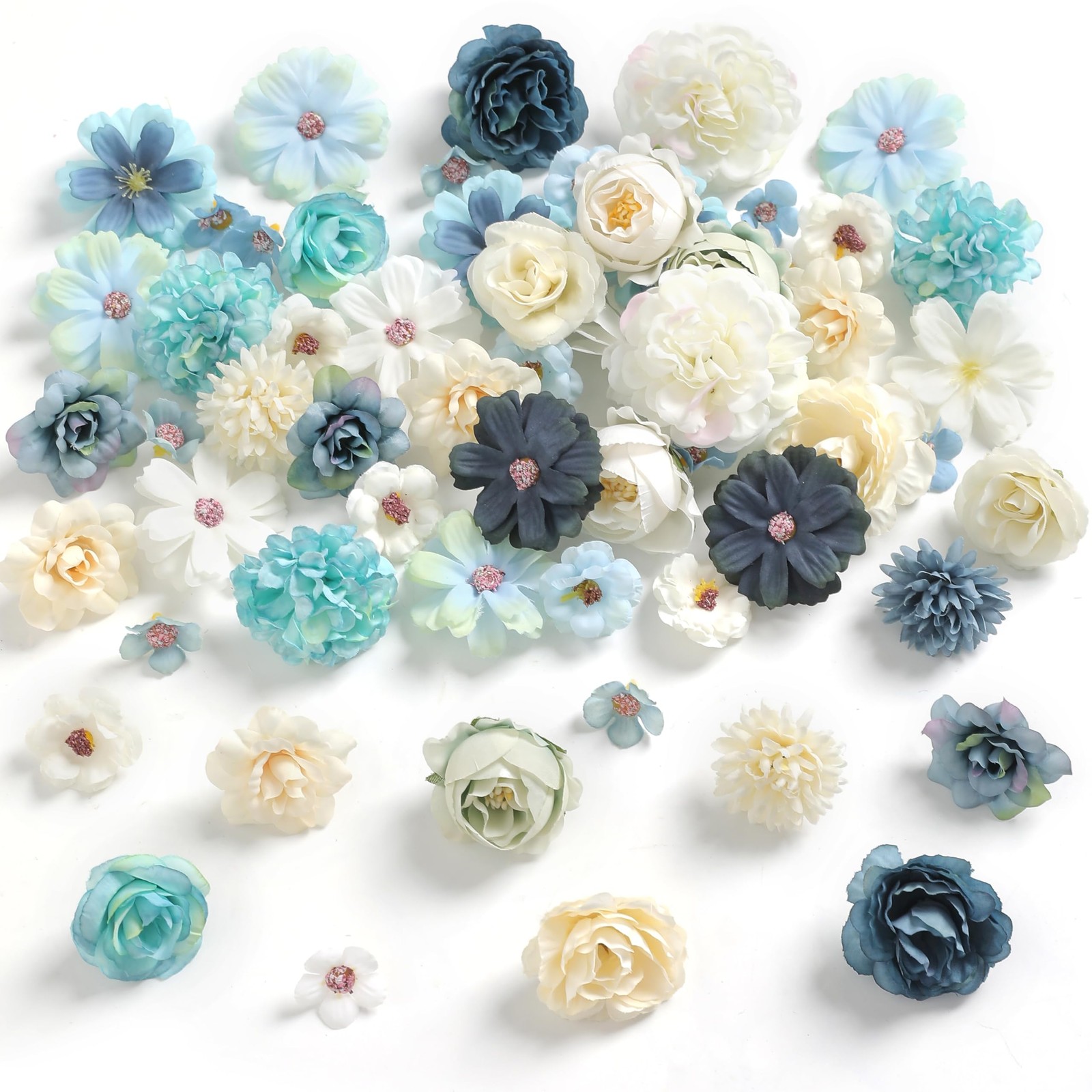 Faux Flower Heads Mini Blue White Artificial Flower Heads Peony Daisy Rose Fl…