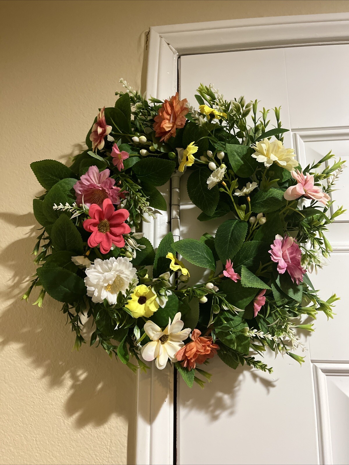 15inch Artificial Hydrangea Wreath Front Door Spring Rainbow Flower Garland Home