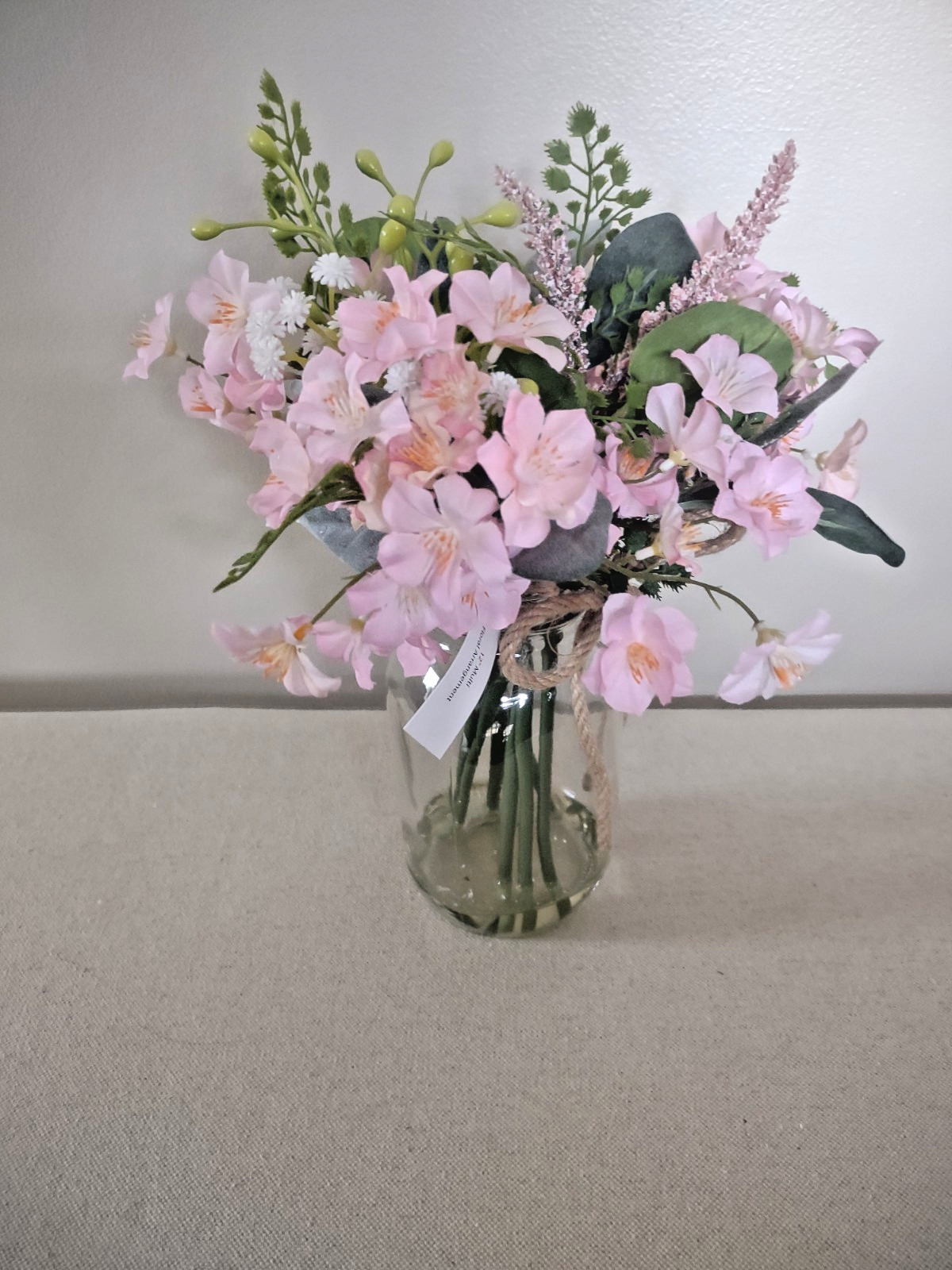 Pink Multi Flower Faux Arrangement in Glass Mason Jar with Faux Water~NEW SET/2