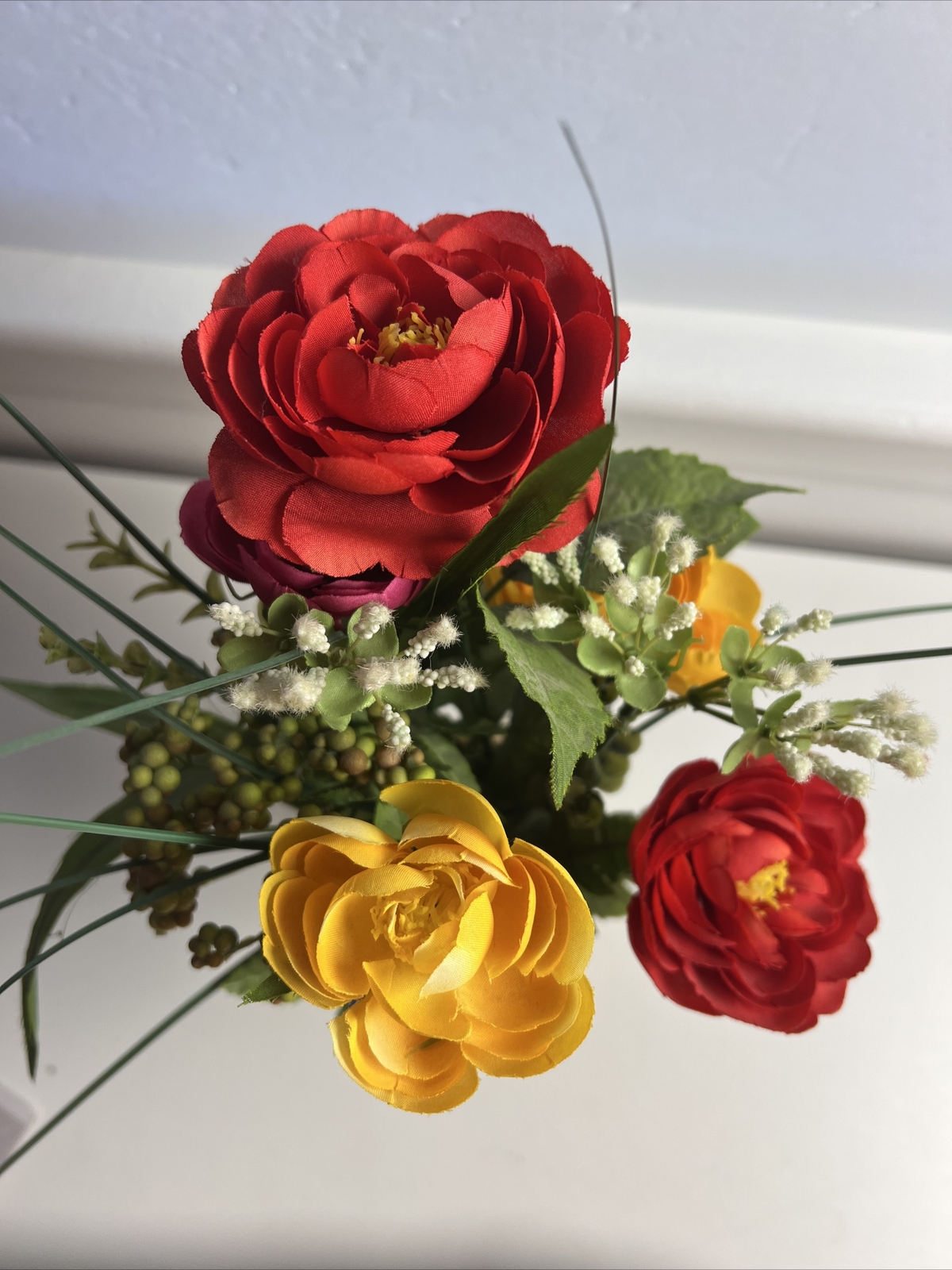 Artificial 13” Tall Flowers in Clear Glass Vase Liquid Illusion