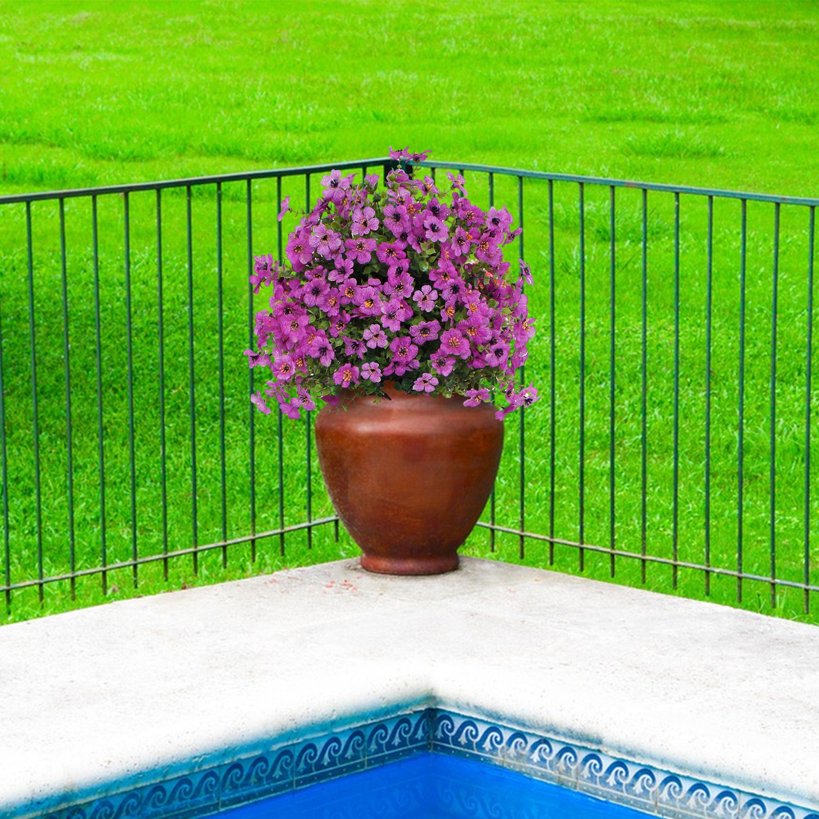 2PC Artificial Violet Flowers w/Ground Spike Fake Plants Garden Patio Yard Decor