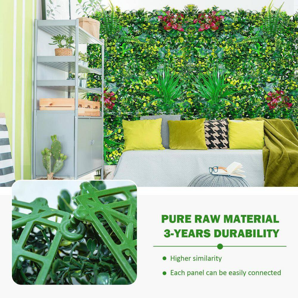 20 In. Boxwood Panels Artificial Grass, Sun Protected Green Wall Decor for Outdo