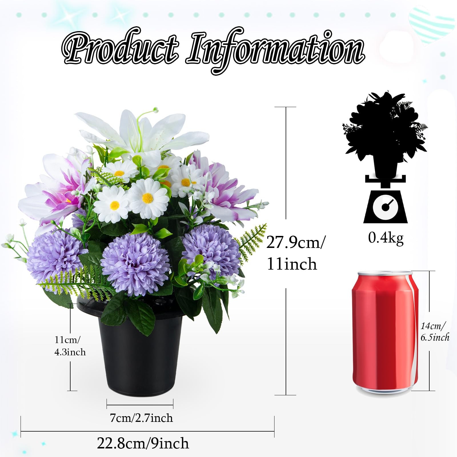 Artificial Cemetery Flowers in Pots, Artificial Chrysanthemums Lily Daisy wit…
