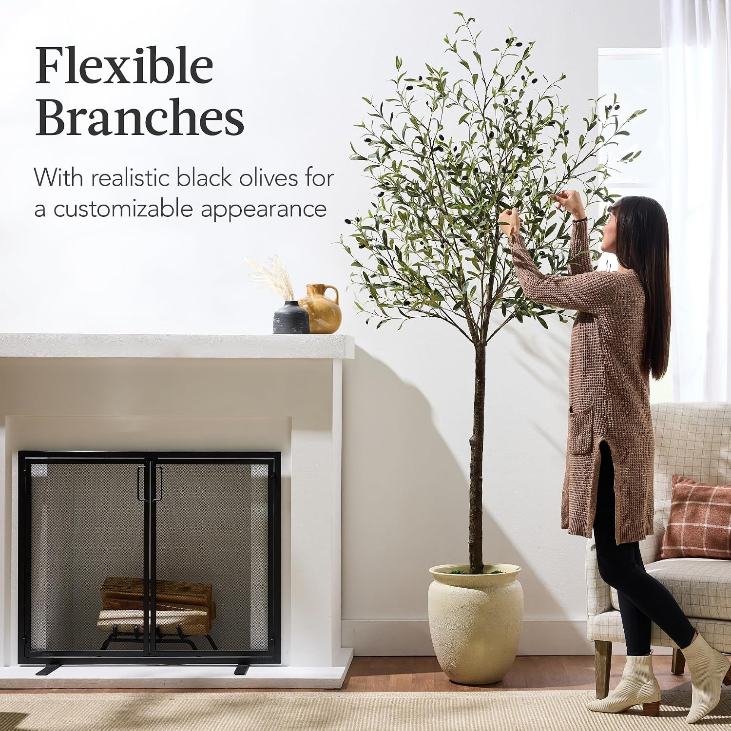 5Ft Artificial Olive Tree, Lifelike Faux Tree W/Planter Pot, Indoor Home Office