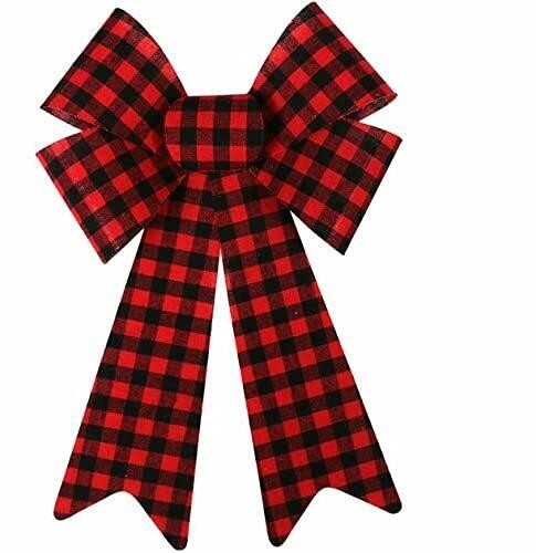 Greenbrier Christmas House Red and Black Buffalo Plaid Large Bow, 14.5 inch