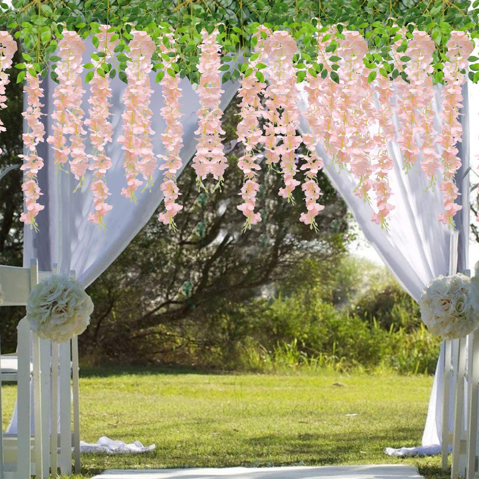 U’Artlines 12 Pack (Total 43.2 Feet) Artificial Fake Wisteria Vine Rattan