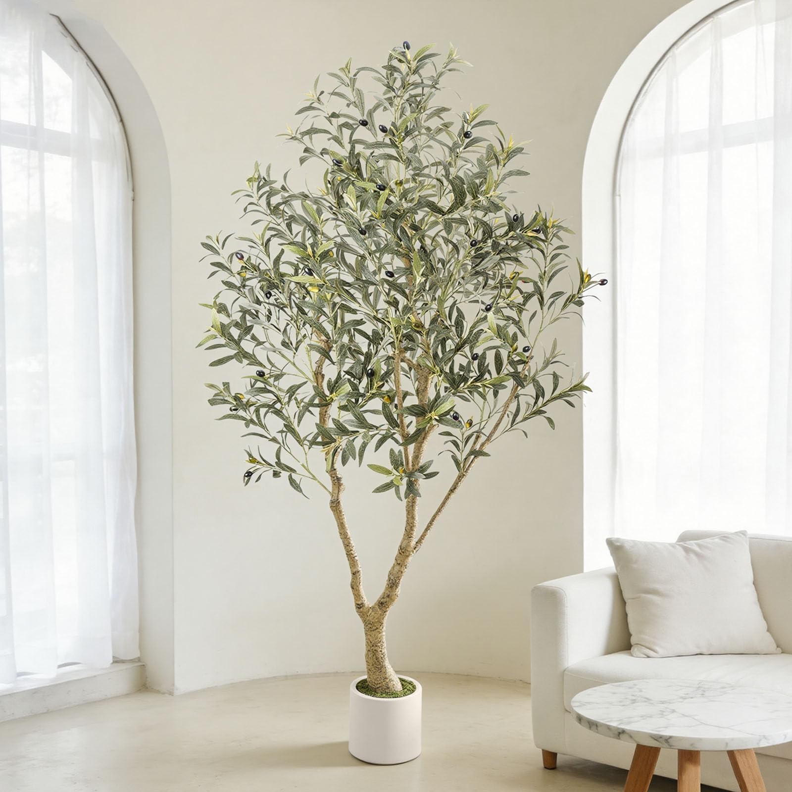 6FT Artificial Olive Tree with Elegant Planter & Moss, Faux Olive Tree Indoor…
