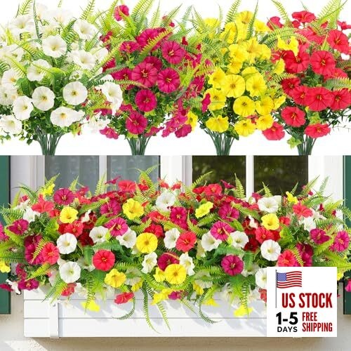 Artificial Flowers for Outdoors 12 Bundles White,magenta, Rose Red,yellow