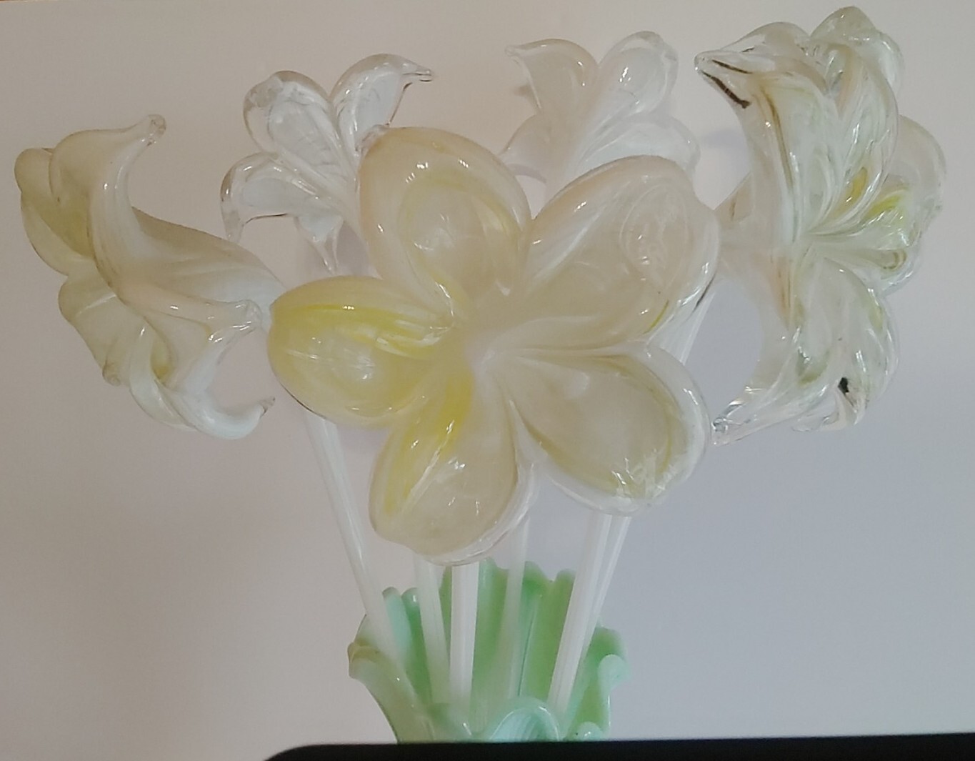 Vintage Royal Gallery YELLOW BROWN WHITE Long Stem Glass Flower *SET 6*