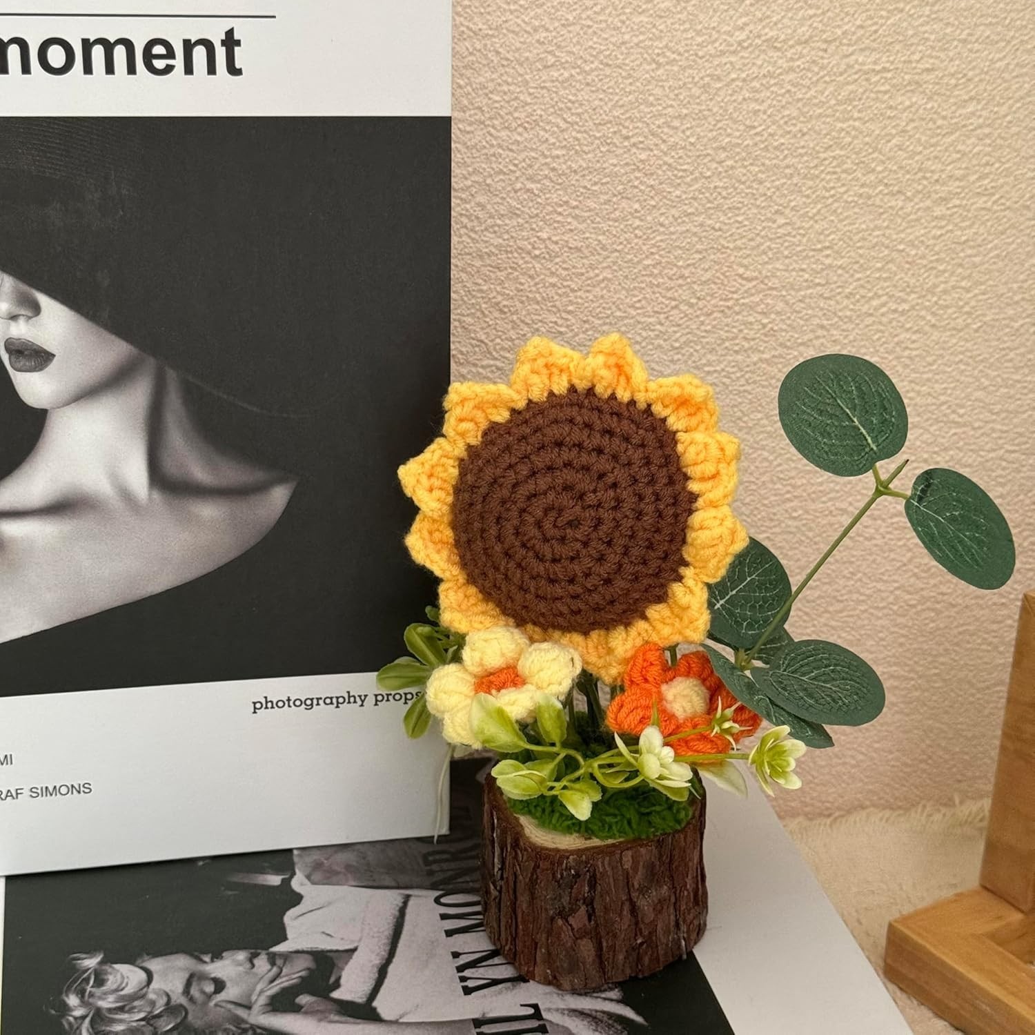 Handmade Crochet Sunflower Bouquet Knitted Potted Plant Mini Desktop Decor Gift