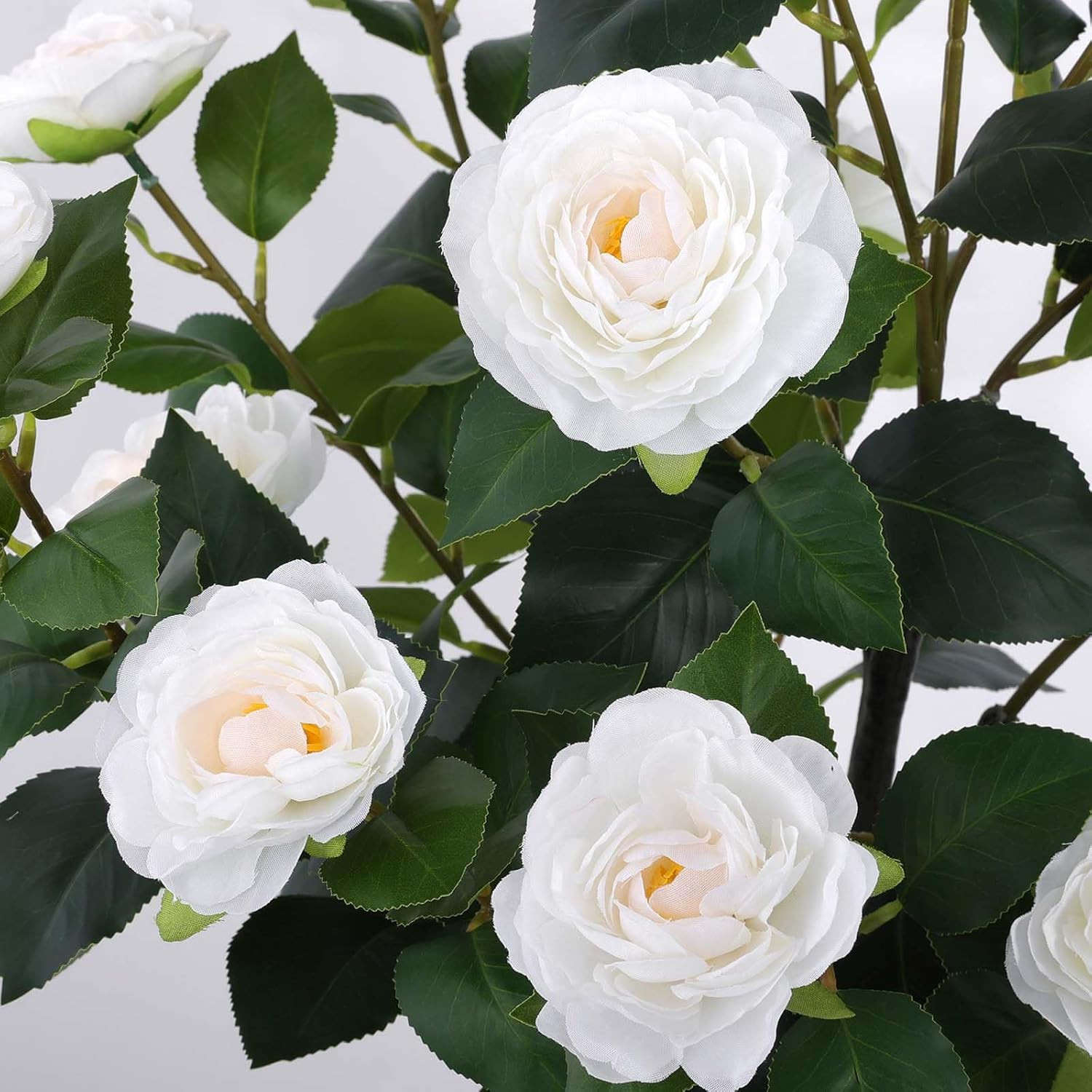 2 Pcs Artificial Camellia Trees Faux Camellia Plant in Pot with Flowers Indoor P