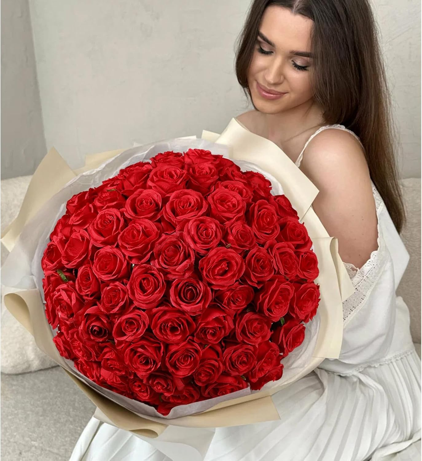 Realistic Red Roses 12PCS Silk Flowers with Bendable Stems for Home Decoration