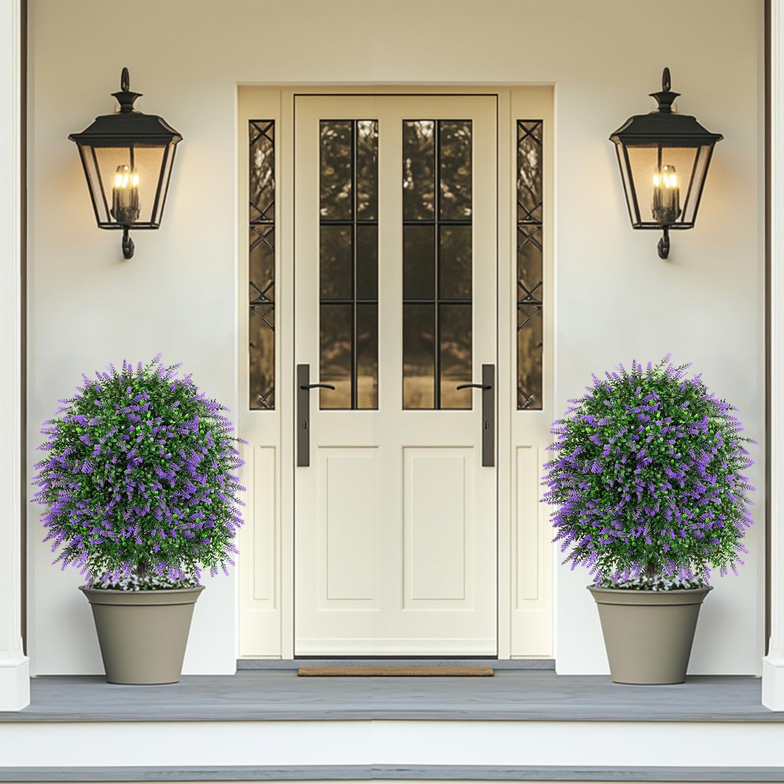 Artificial 28.7 Inches Boxwood Topiary with Lavender, Set of 2 Large Artifici…