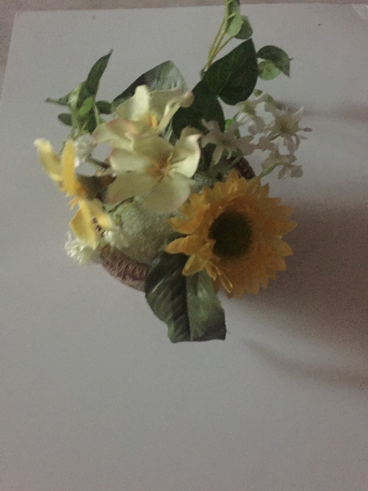 Flower Pot Artificial Flowers Yellow White Green 3 x 3 1/4 H