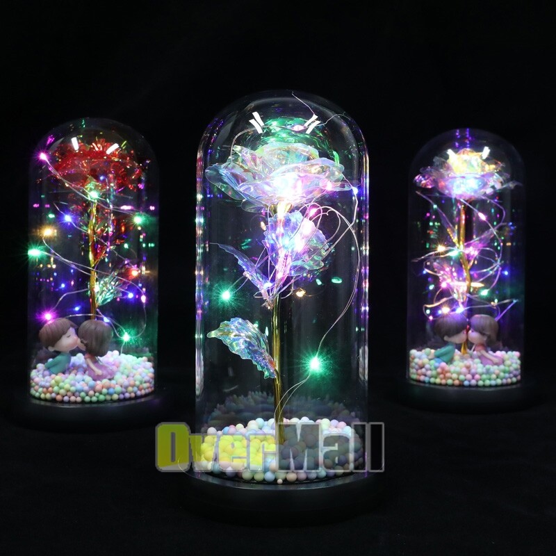Glass Rose in Glass Dome, Light Up Flower, Eternal Rose – Valentines Day Gifts