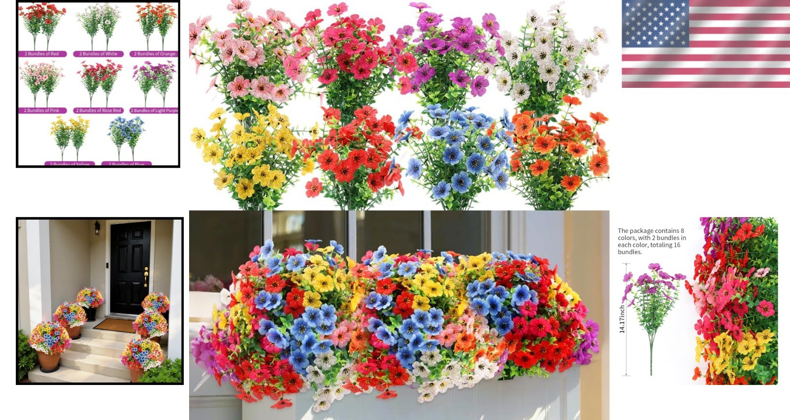 Fake Daisy Flowers Mix 8 Colors, UV Resistant