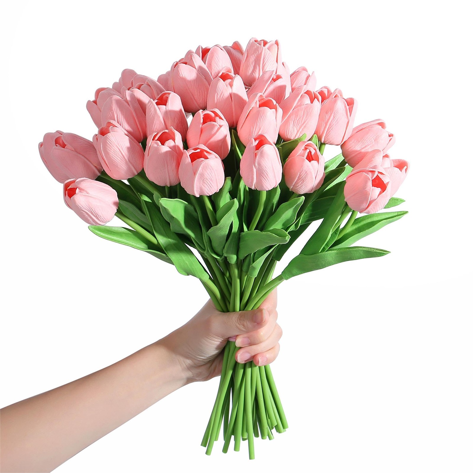 15 PCS Pink Fake Artificial Flowers Real Touch Tulips 14 Inch PU Wedding Decor
