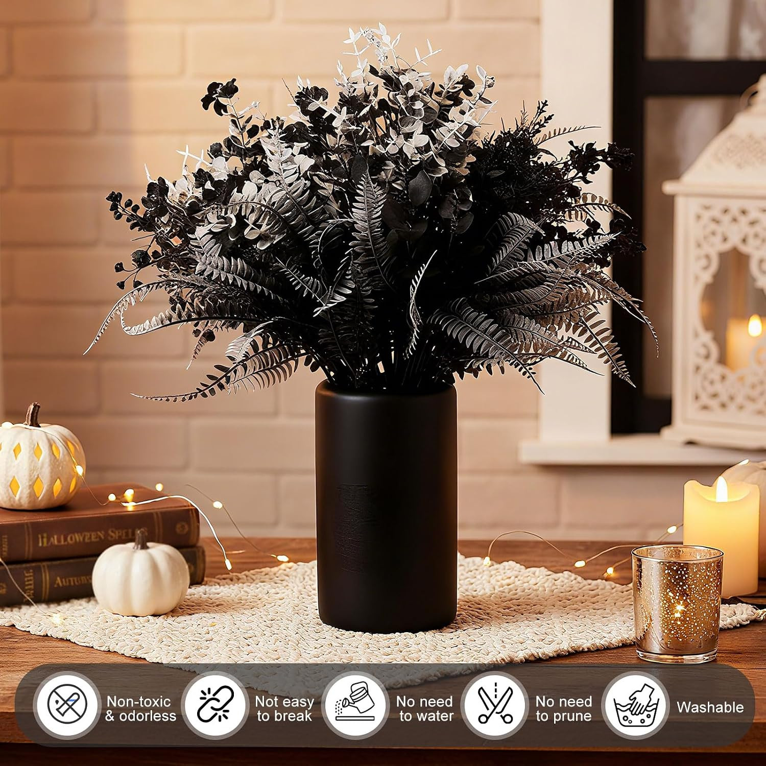 60 Bundles Black Outdoor Artificial Fall Flowers for Halloween Decor