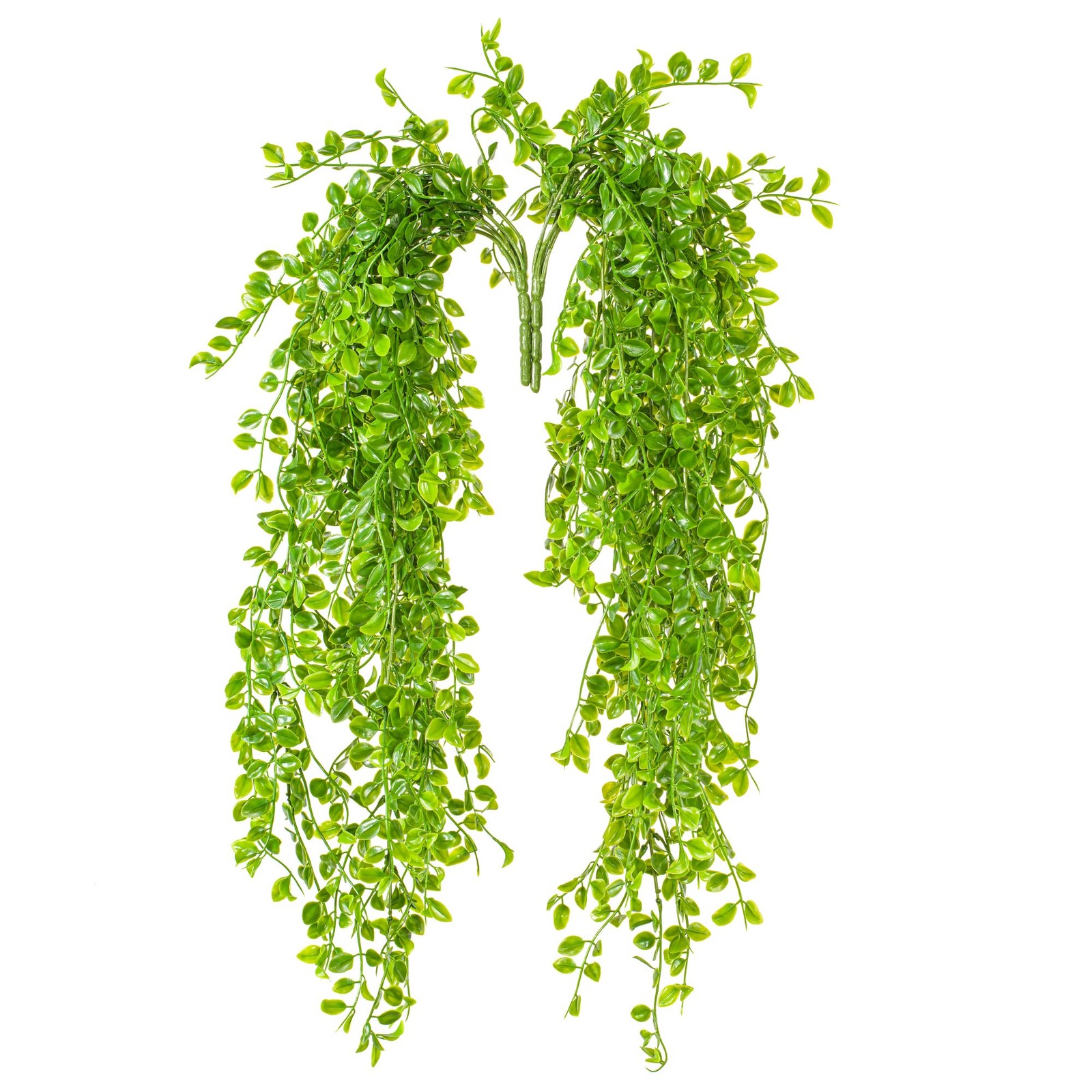 Vickerman 31″ Plastic Artificial Mini Leaf Hanging Bush in Green (Set of 2)