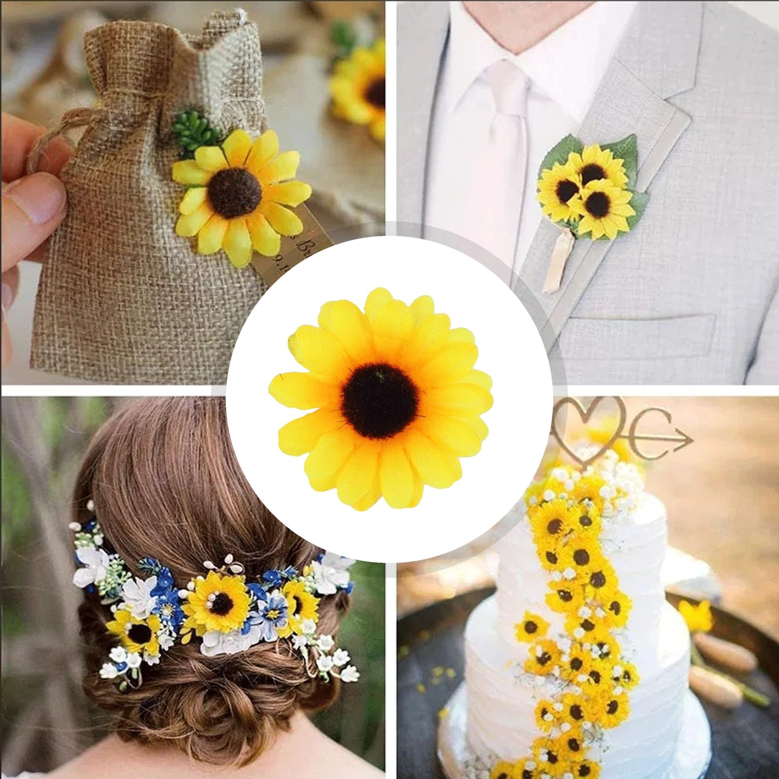 Mimalexin 150PCS Artificial Sunflowers, Mini Fabric Flower Heads, Mini Fake D…