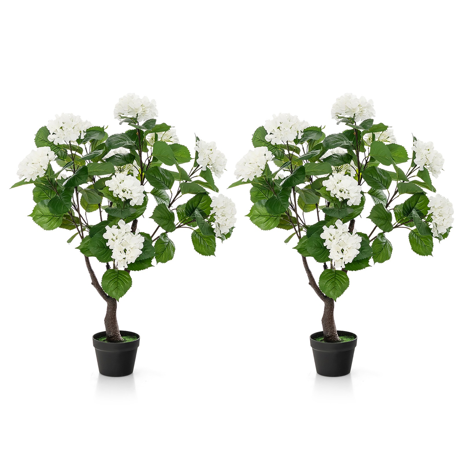 2 Pack Artificial Hydrangea Tree Fake Floral Plant w/ 11 White Flowers