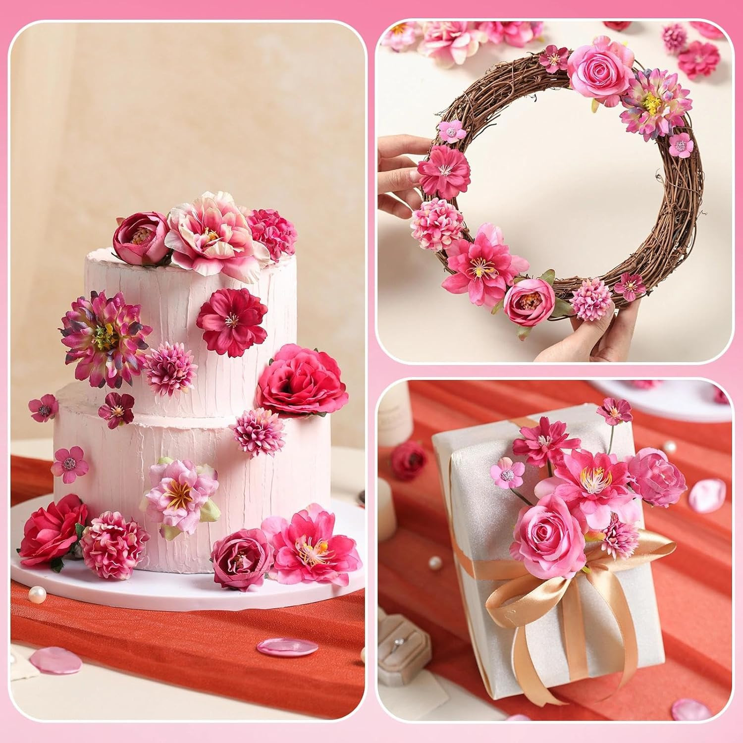 Artificial Flowers Heads Combo Rose Red Flowers Mix Silk Flowers Heads Pink Bulk
