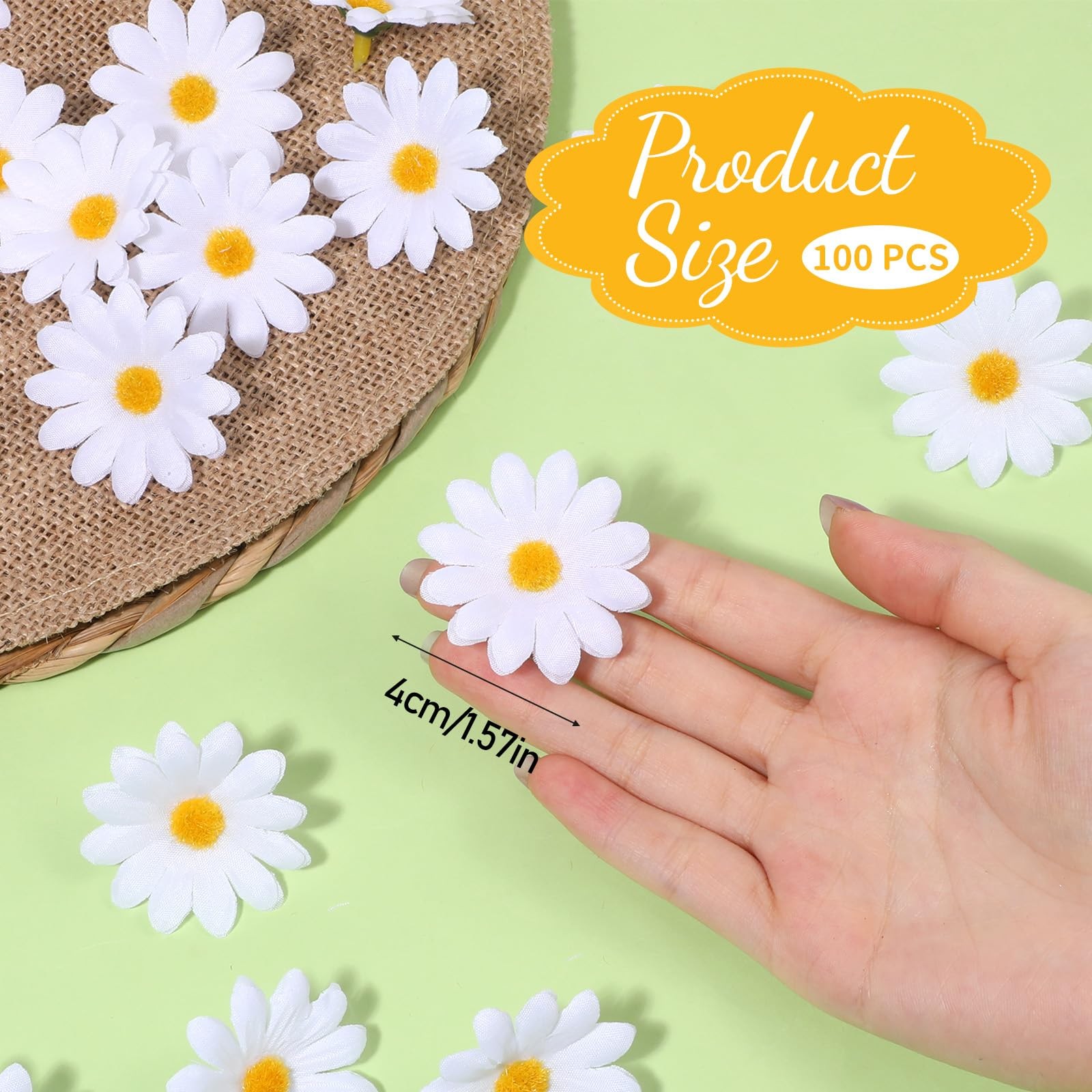 100 PCS White Faux Daisy Flower Heads 4cm Artificial Mini Fake Daisies Bulk
