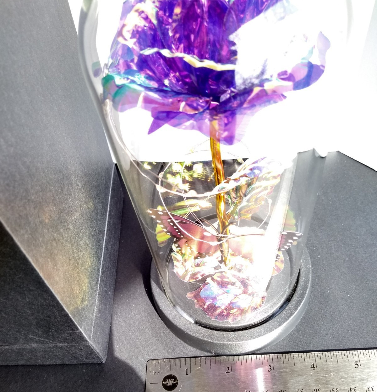 Purple Rose Gift for Women Enchanted Crystal Flower with Butterfly in Glass Dome
