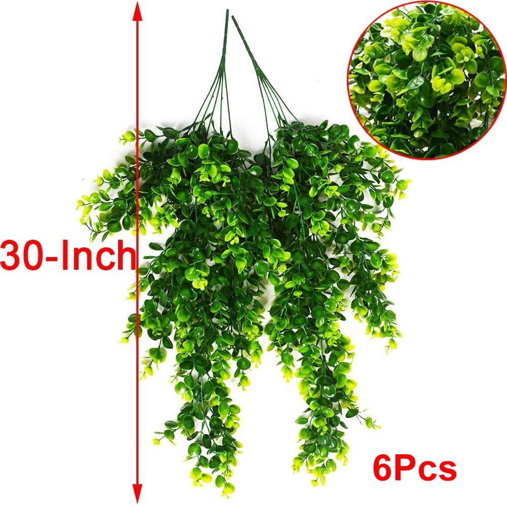6pcs Artificial Hanging Plants Fake Hanging Plant Faux Eucalyptus Leaf Greene…